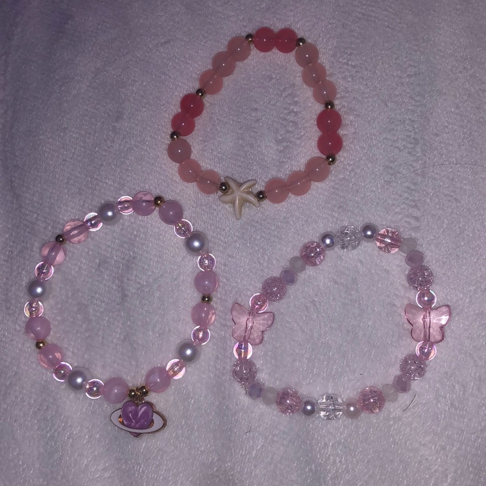 Pink Set 3 Bracelets 1 Necklace - Picture 3 of 6